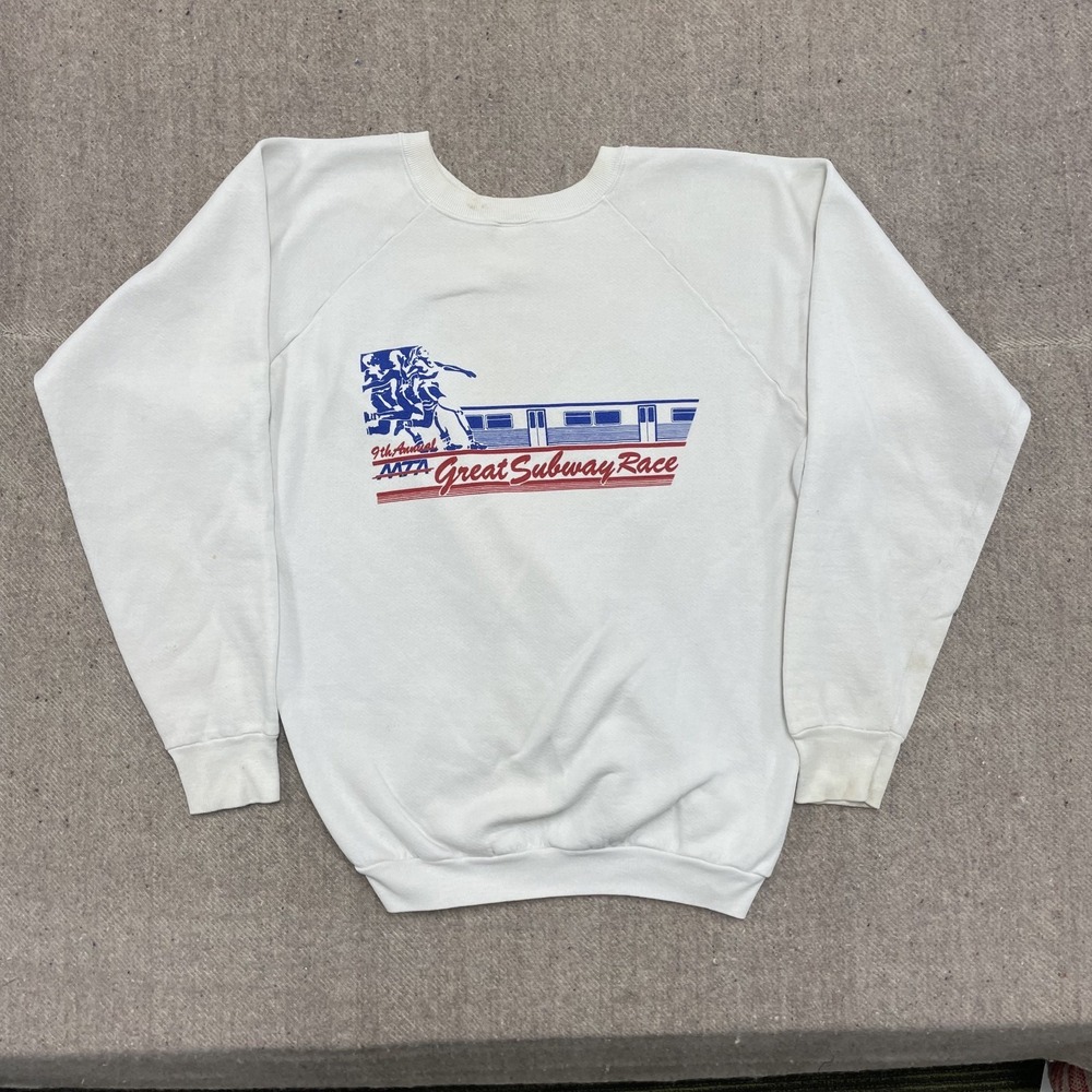 Vintage MTA Great Subway Race Sweatshirt Men XL White 1990s Fruit of the Loom